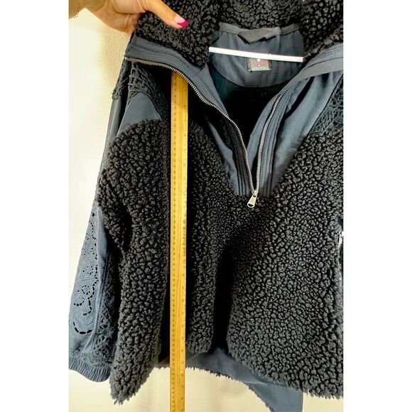 Free People FP Movement Black Care Seaside Fleece Crochet & Embroidered Pullover - Picture 11 of 14